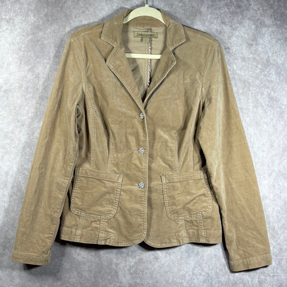 Vintage Y2K Jeanstar Blazer Jacket Womens Small Tan Corduroy Three-Button Boho
